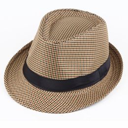 Unisex Yün Balıksırtı Keçe Ile Fedora Şapka Keçeler Klasik Ekose Caz Üst Kapaklar Panama Bowler Brim Beyefendi Için Caps