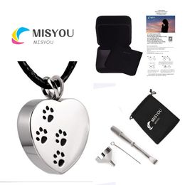 Funeral cremation Jewellery footprints heart-shaped lettering urn engraving stainless steel pendant can open the memory of family pet necklace