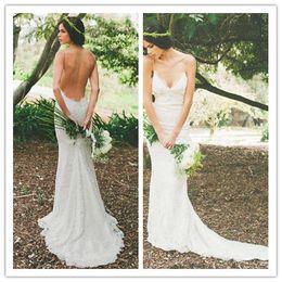 Sexy Backless Summer Holiday Boho Wedding Dresses Lace Spaghetti Sheath Garden Beach Bohemian Bridal Gowns Sheer Bridal Wedding Gowns