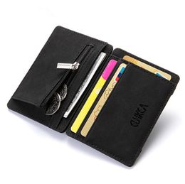 Multicolored Nubuck Leather Compact Magic Wallet and Credit / ID Case Holder Small Zipper Coin Pocket Wallet for Men and Women