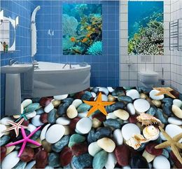 wallpaper for walls 3D pebble starfish conch shells floor stickers waterproof pvc wallpaper