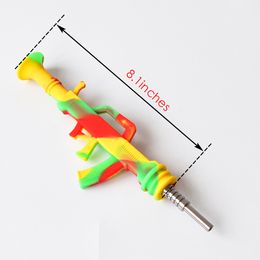 AK47 Shape 8.10inches long Silicone Nectar Collector kit Portable Smoking Pipe with stainless steel Tip Dab Straw Oil Rigs pipe