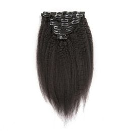 Kinky straight clip in extensions 10Pcs/Set 100% Brazilian Human Remy Hair 120G Coarse Yaki Kinky Straight Clip In Hair Extensions