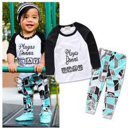 Newborn fashion toddler kids baby boys girls clothes outfits T-shirt tops+pants 2pcs/set child geometric letter clothes outfits