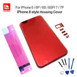 Red Housing for iPhone 6 6P 6S 6SP 7 7P Plus Back Housing Cover Like iPhone 8 Style Aluminium Glass Back Cover Replacement