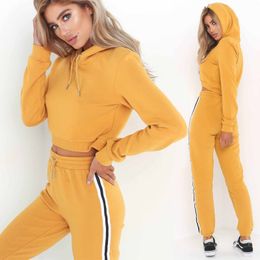 Fashion Women Ladies 2Pcs Sport Top Short Sweatshirt Track Pants Suits Tracksuit Solid Casual Female Women Suits Sets