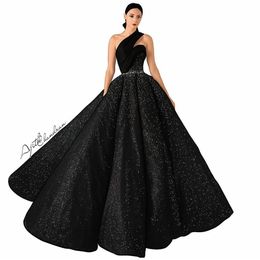 Gorgeous Black Formal Evening Dresses Sexy One Shoulder Sleeveless Ball Gown Prom Dresses Sparkly Sequins Beads Sleevless Red Carpet Dresses