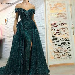 2023 Sexy Long Split Green Mermaid Formal Evening Prom Party Dress Dubai Turkish Arabic Evening Gowns Dresses Abendkleider