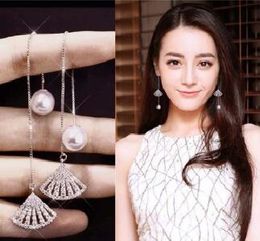 new hot Style Korean style long earrings fan-shaped female tassel earrings Jewellery pearl earrings fashion classic elegant