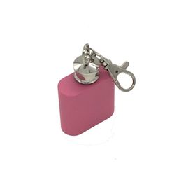 Pink Colour 1oz Mini Hip Flask Portable Liquor Wine Pot Stainless Steel Metal Hip Flask Travel Whiskey Bottle with Keychain Wholesale