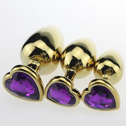 Metal 3PCS in 1 Stainless Steel Anal Butt Plug Heart Shaped Jeweled Adult Sex Toys for Woman Men Erotic Sex Products for Couples