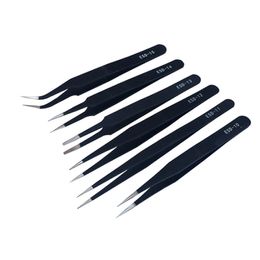 Free Shipping ESD Anti Static Stainless Steel Tweezers 6PCSPrecision Industry Tweezers Kit for Electronic Object Repair Tools Antimagnetic