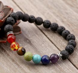 7 Chakra Beaded Strands Bracelet Men Black Lava Healing Balance Beads Reiki Chakra Buddha Prayer Natural Stone Yoga Bracelets Women Jewelry