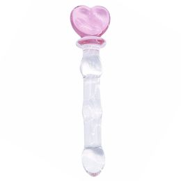 DOMI 21cm Long Ice and Fire Series Pink Heart Design Glass Adult Butt Anal Plug Sex Toys S924