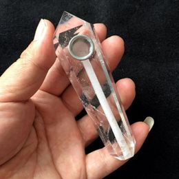 Clear Crystal Quartz Healing Rock Stone Wand Smoking Points Pipes Super Grade Translucent White Natural Ice Semi Precious Gem Cigarette Pipe