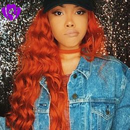 Glueless High Temperature Fibre Natural Hair Wigs Layered Long Loose Wave Orange Synthetic Lace Front Wig For Women