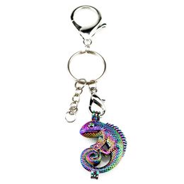 Silver Plated Key Chains Keychain Key Ring Clasp with Rainbow Color Lizard Pearl Beads Cage Locket Pendant Beauty Gift Y240