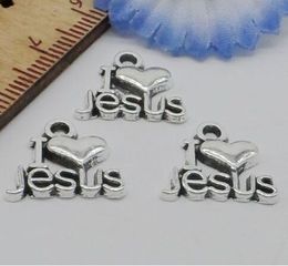 100Pcs alloy I Love Jesus Charms Antique silver Charms Pendant For necklace Jewellery Making findings 13x16mm