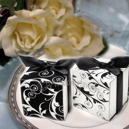 FREE SHIPPING 100PCS 2" Reversible Black and White Filigree Wrap Favour Boxes Weddding Reception Table Ideas Event Party Supplies