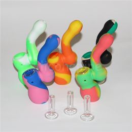 Creative Design Silicone Tobacco Smoking Pipe with glass bowl Mini Water Hookah Bong Multi Colours Portable silicone tobacco Pipes dhl