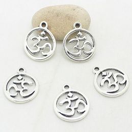 100Pcs alloy round OM/OHM/3D Sign Charms Antique silver Charms Pendant For necklace Jewellery Making findings 21x17mm
