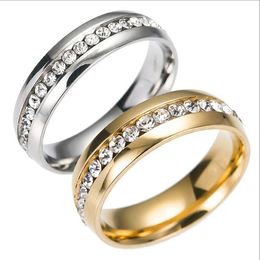 Fashion 316L Stainless Steel Crystal Rhinestone Wedding Rings For Women Men Top Quality Silver Gold Plated Men's Ring