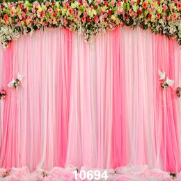 Pink Curtains Flowers Wedding Indoor 5X7ft Children Baby Wedding Vinyl Photography Backdrops Backgrounds for Photo Studio