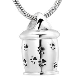 Pet Cremation Urn Necklace Stainless Steel Dog Paw Prints Pendant Perfume Bottle Ashes Holder Cremation Jewelry Ashes Ne