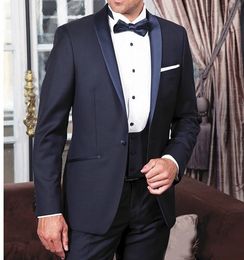 New Arrival Groomsmen Shawl Lapel Groom Tuxedos Navy Blue Men Suits Wedding/Prom/Dinner Best Man Blazer(Jacket+Pants+Tie+Vest) K829