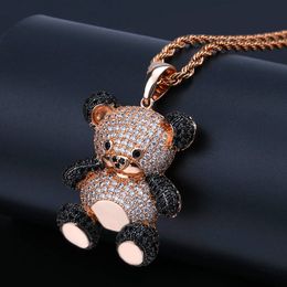 Collier ours en peluche coeur d'amour punk pour dames, pendentif ours  mignon en cuivre plaqué or 18 carats, accessoires d'été, cadeau de bijoux -  AliExpress