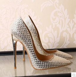 2017 women pumps thin heel 12cm pointy toe wedding shoes sliver mirror leatehr dress shoes fashion ladies high heels
