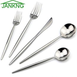 JANKNG Silver Dinnerware Set Mirror Cutlery Set Wedding Dinner Forks Knives Scoops 18/10 Stainless Steel Silverware Set