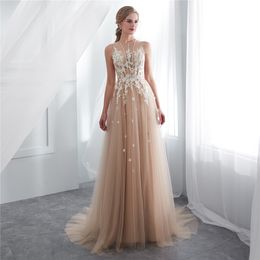 Real Photos Designer Country Style Champagne Wedding Dresses Illusion Sleeveless Lace Appliqued Western Bobo Bridal Gowns DH4159