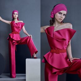 Women Jumpsuit With Luxury Ruffles Red Evening Dresses Strapless Ankle Length Elegant Prom Dress Party Zuhair Murad Dress Vestidos Festa