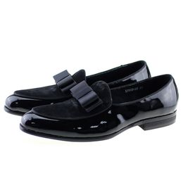 5 Colors Patent Leather And Suede Leather Men Wedding Party Black Dress Shoes Men's Banquet Loafers With Bow Tie