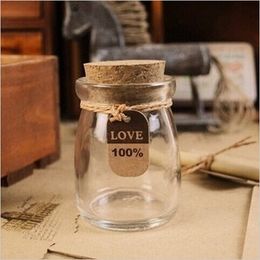 Free Shipping 5PCS Cute Mini Clear Cork Stopper Glass Bottles Vials Jars Containers 100ml Small Wishing Bottle Size 55x75mm