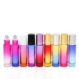 2018 New 10ML Colourful Glass Roll On Bottles Thick 10ml Rainbow Glass Essence Oil Bottles With SS Roller LX3221