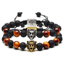 lion's Head Tree Of Life Bracelets Lava Stones Multicolor Beads Rope Bracelet Essential Oil Diffuser Bracelet