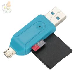 2 In 1 Card Reader with SD Micro SD TF Slots OTG Adapter Micro USB 2.0 for Android Cell Phone Tablet Computer 100pcs/lot