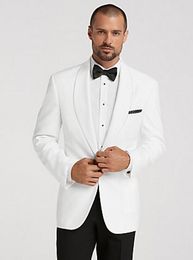 New Arrivals One Button White Groom Tuxedos Shawl Lapel Groomsmen Best Man Party Mens Wedding Suits (Jacket+Pants+Tie) D:395