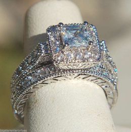 choucong Vintage Jewelry Diamond 10KT White Gold Filled Women Engagement Wedding Ring Set Size 5-11