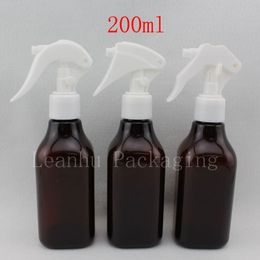 30 X 200ml empty brown square refillable watering bottle with trigger sprayer , plastic water spray PET container, trigger spray