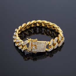 Men's Luxury Row Rhinestones Hip Hop Style Bracelet&Bangles High Quality Gold Plated Simulated Diamond 7.1" Hand Chain