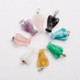 Charms Natural Stone Angel Pendant Beautiful Color mixing Crystal Stone Pendants 15mm * 20mm DIY jewelry making for women free shipping