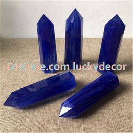 5Pcs Wholesale Pretty Blue Smelting Smelt Quartz Crystal Standing Point Wand Healing Blue Quartz Tower Wicca Stone Decor for Crystal Grids