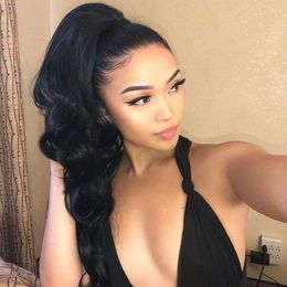 8A GRADE Wrap Around body Wave Ribbon Ponytail Clip In Human hair Drawstring Pony tail hair pieces For black women