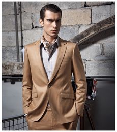 Latest Design Khaki Men Suits for Wedding Notch Lapel Handsome Groom Tuxedos Slin Fit Bridegroom Blazers 2 Piece s(Jacket+Pants+Tie)1131