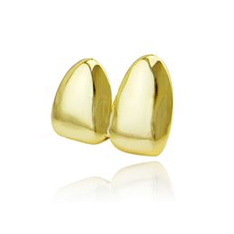 New Arrived Double Caps 18K Yellow Gold Color Plated Grillz Canine Plain Two Teeth Right Top Single Caps Grills