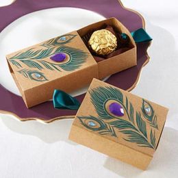 Cassetto di progettazione Confezioni Regalo della carta kraft della piuma del pavone Candy Box con finto strass Organizzatore favori di nozze 0 55wj BB