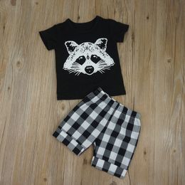 Baby Boys Clothing Set Summer Toddler Boy Clothes Fox T shirt Tops + Plaid Shorts Pants 2PCS Outfits Kids Clothes Casual Infant Cotton Suit